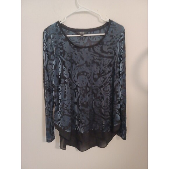 Simply Vera Wang Velvet Burnout Blouse L Gray Black Longsleeve Fairy Whimsigoth - Picture 1 of 10